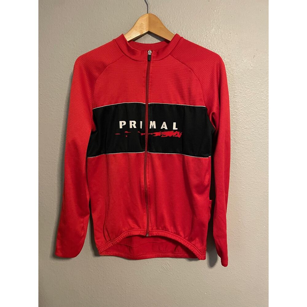 Primal Wear Mens Large Cycling Jersey Full Zip Long Sleeve Red Black Thermal